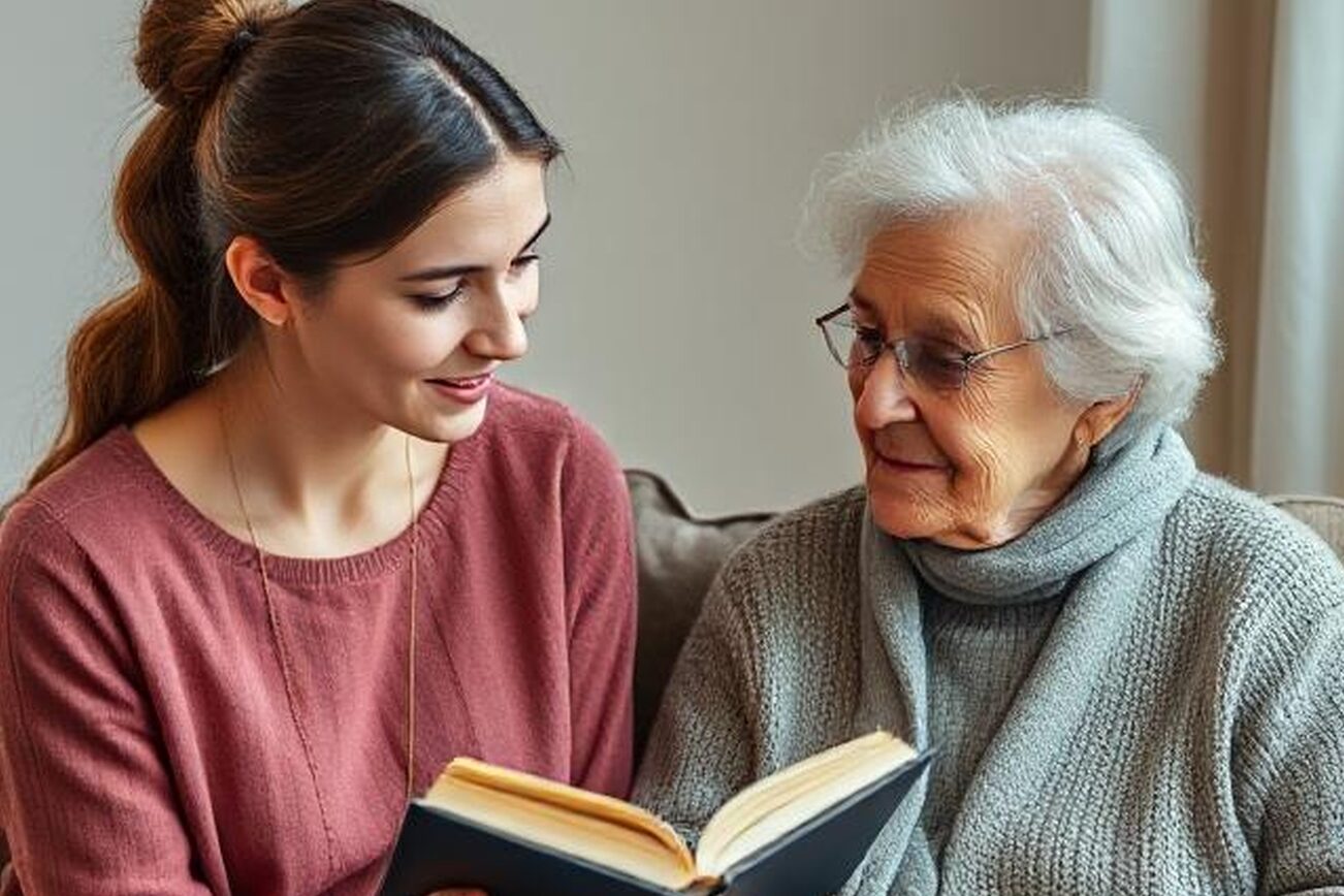 Das Bild zeigt einen lesenden Senior mit Brille