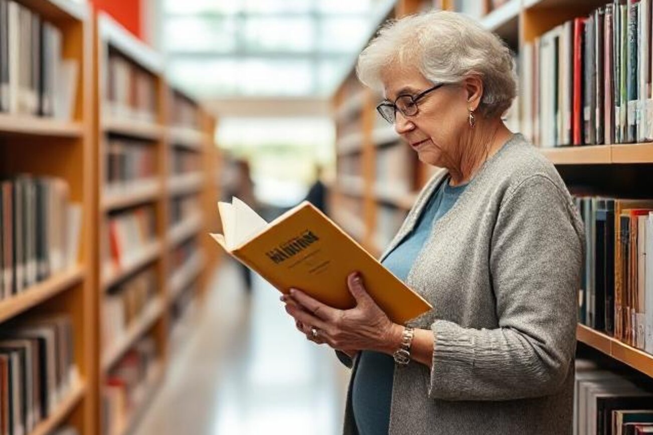 Das Bild zeigt eine lesende Seniorin.