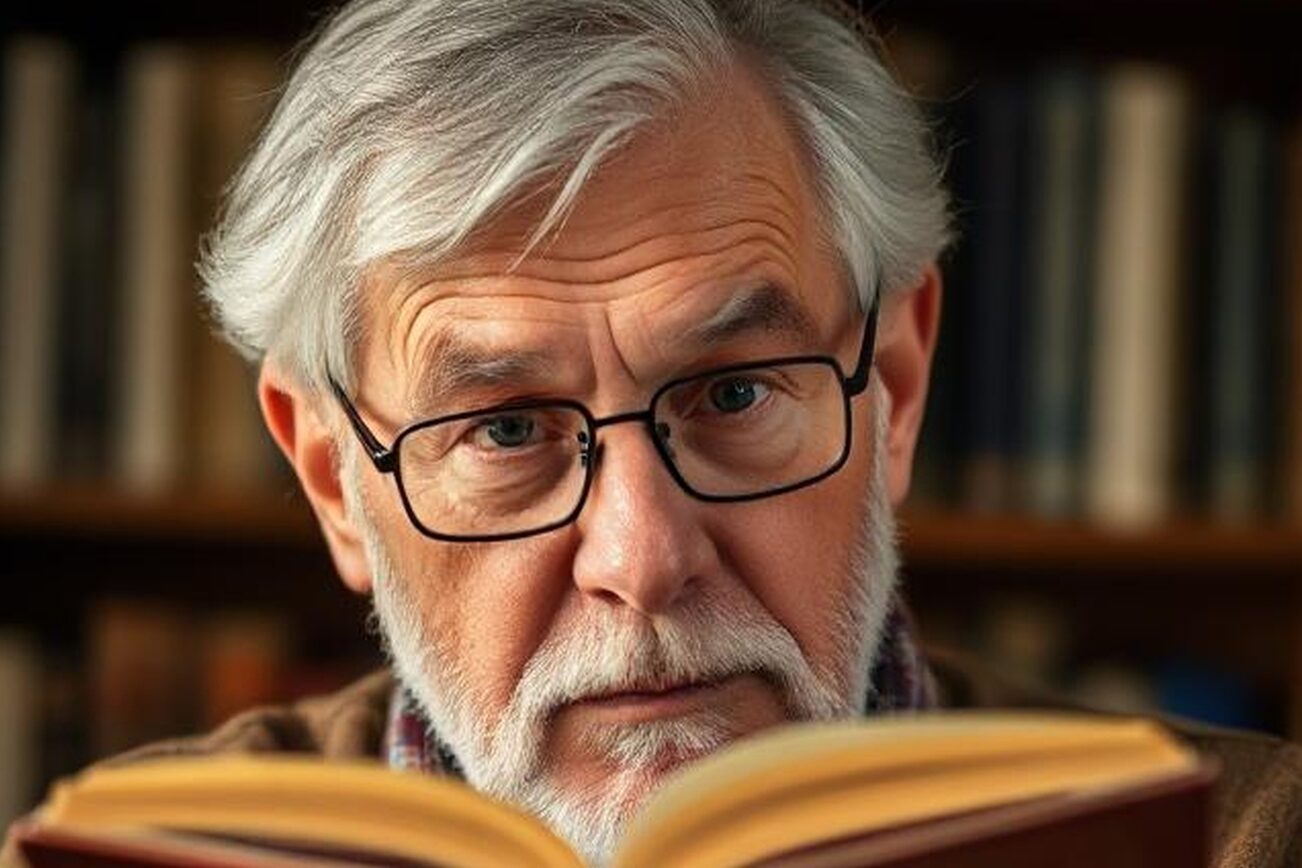 Das Bild zeigt einen lesenden Senior.