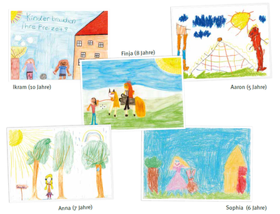 Bilder aus einem Malwettbewerb des Mainzer Bündnisses für Kinderrechte