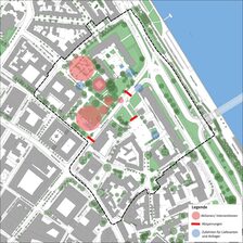 Lageplan mit Verortung der Aktionen, Absperrungen und Zufahrten